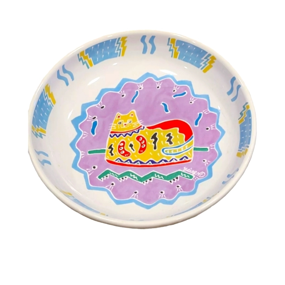 Vintage Cat Soup Pasta Serving Bowl Chaleur Judith Geiger 1987  Art Pottery